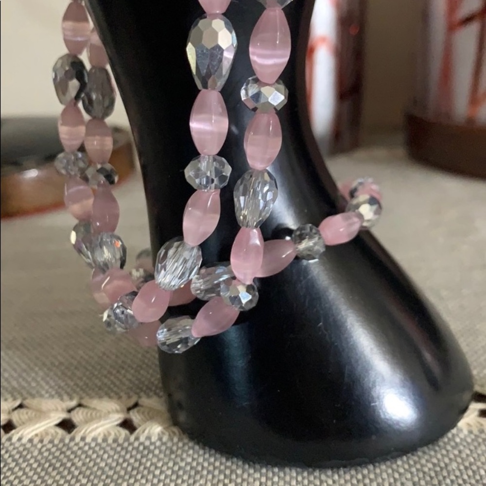 Handmade Pink Glass Necklace & Stretch Bracelet